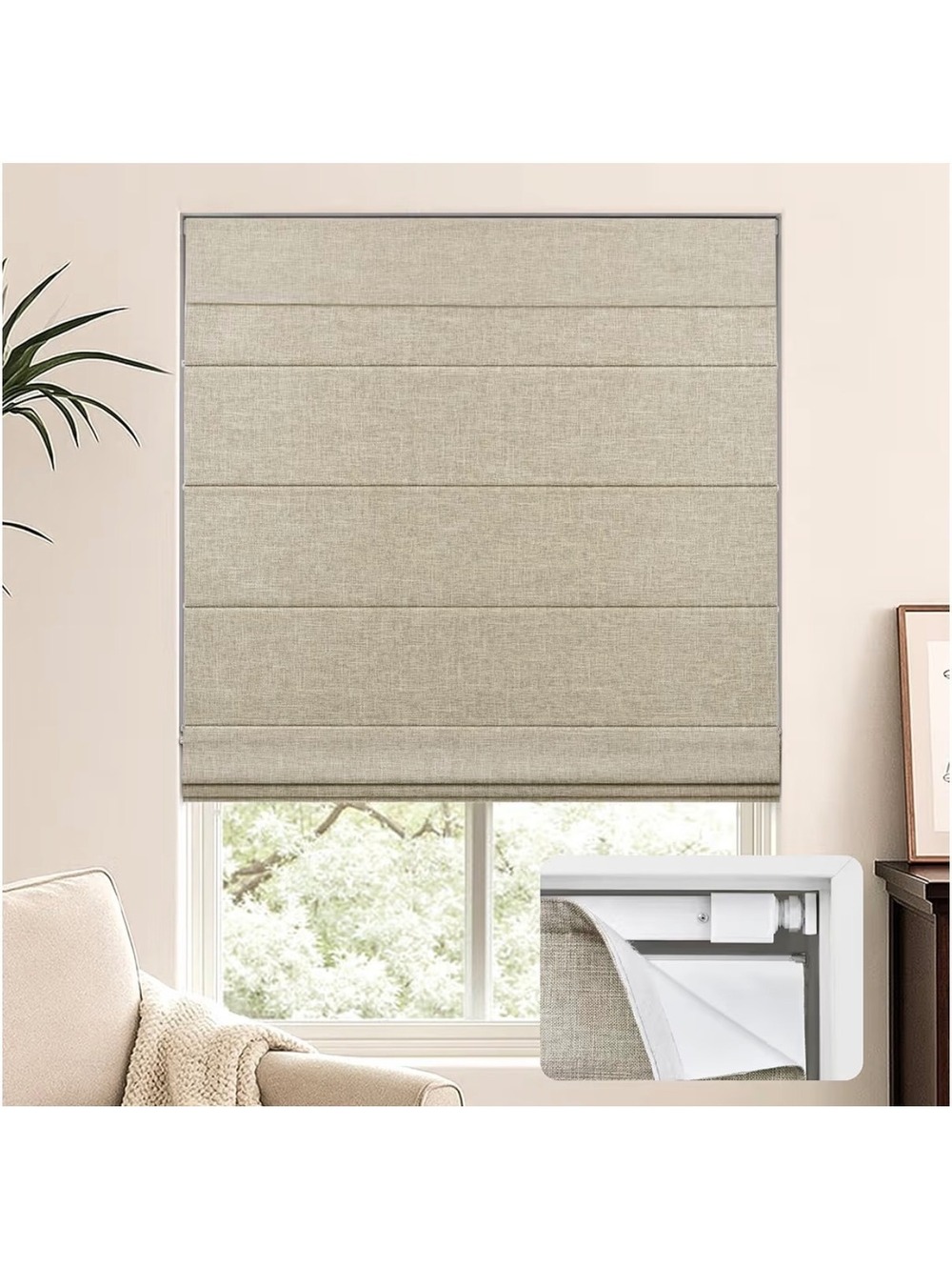 LazBlinds 24x72 Beige Cordless Roman Shade No Drill Blackout Thermal Blind